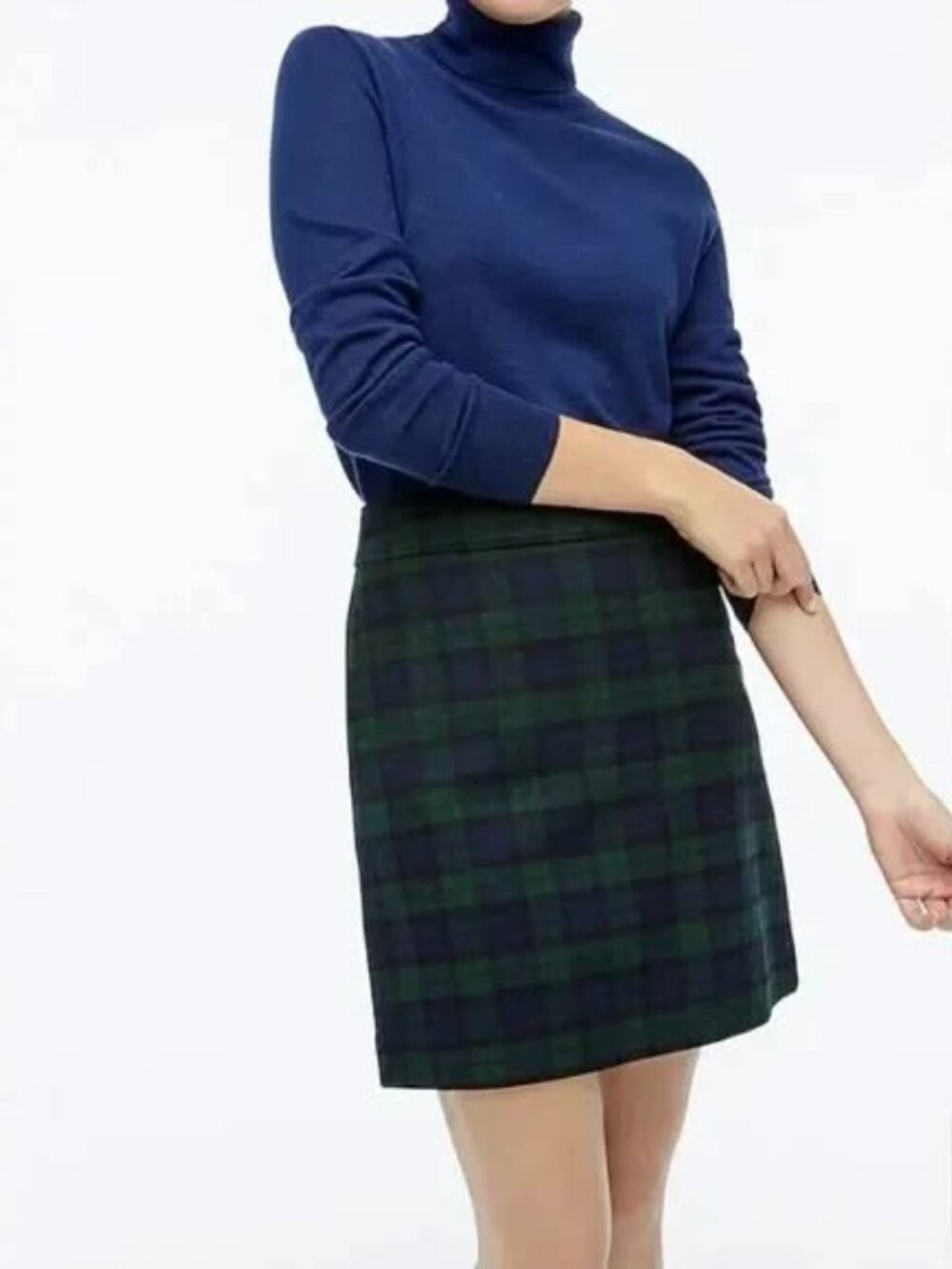 NWT Women’s J Crew Sz 14 Wool Blend Plaid Skirt in Dark Green & Navy